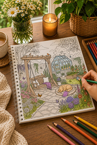 Z&R CRAFT Cozy Backyard Coloring Book for Adults |   Thick Pages |   Relaxing Garden and Nature Themed |   30 Visuals |   20X20 Square