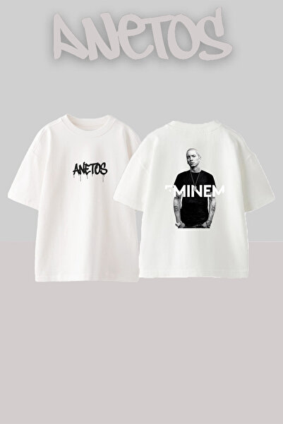 Anetos تي شيرت أبيض كبير الحجم مطبوع بتصميم Eminem Rapper_22