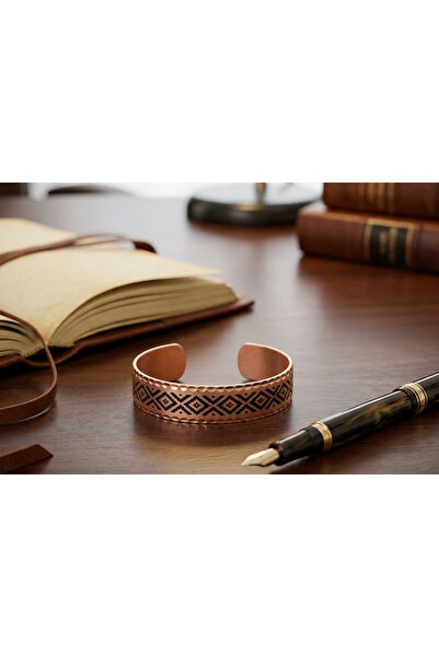 Erol Bakır New Series Copper Kilim Motif Adjustable Clamp Bracelet
