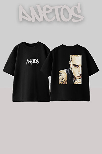 Anetos Μπλουζάκι Eminem Rapper_1 με στάμπα σχεδίου, μαύρο, μεγάλου μεγέθους