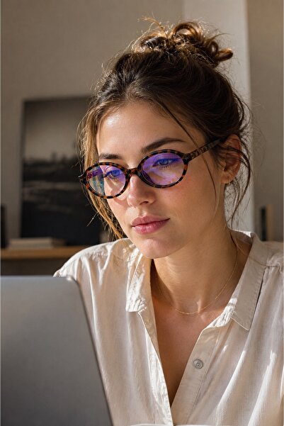 TAKIPORT Unisex Oval Leopard Patterned Blue Light Protective Computer Glasses
