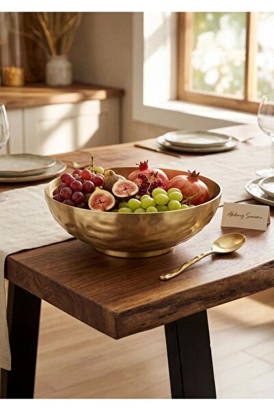 CEZVE HOME Gold Stainless Steel Presentation Bowl Salad Fruit Serving Bowl 24 cm
