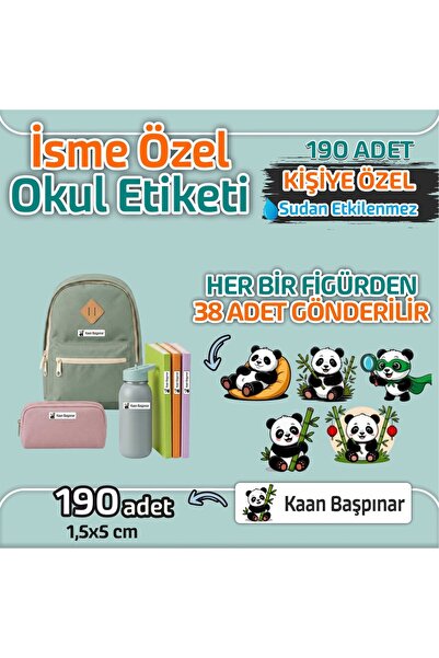 Kapbirhediye Okul Etiketi Isme Özel Kalem Defter Etiketi Panda Temalı 190 Adet