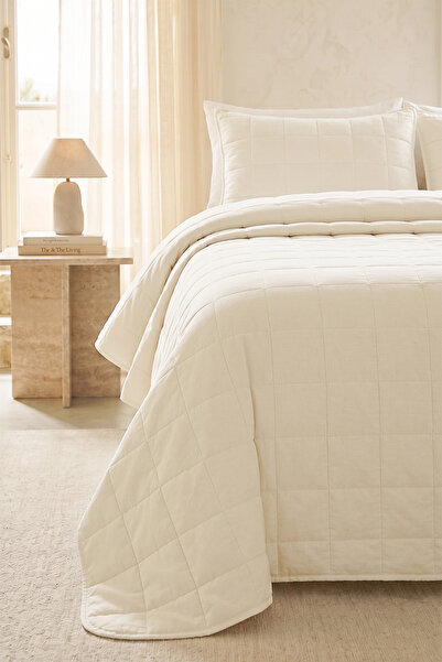 Ocean Home Textile %100 Pamuk Kumaş Kapitoneli Ekru Çok Amaçlı Çift Kişilik Y...