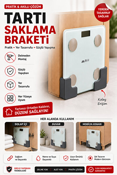 LAVİNGER Yapışkanlı Tartı Saklama Braketi 2'li Set | Tartı Düzenleyici Duvar ...