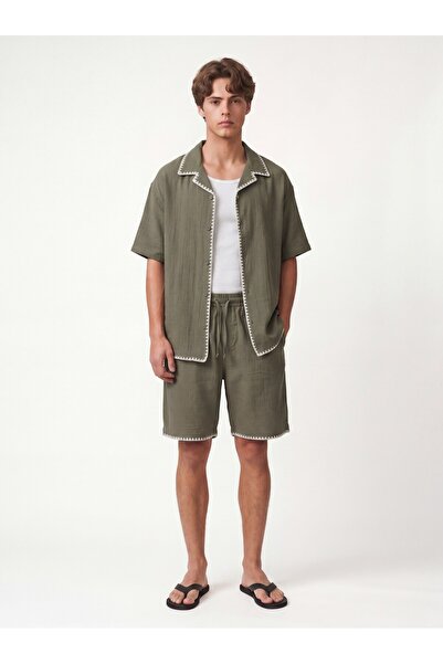 VAMOSCLO Stitched Detailed Shirt Shorts Set