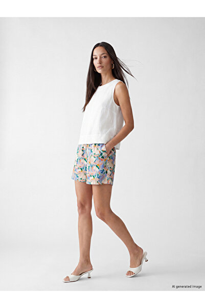 LC Waikiki Ecru Elastic Waist Floral Women's Shorts