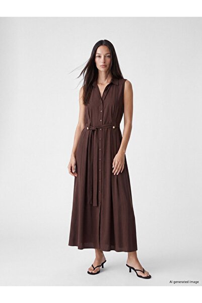 LC Waikiki Lcw Everyday Brown A-Line Modal Blend Shirt Dress
