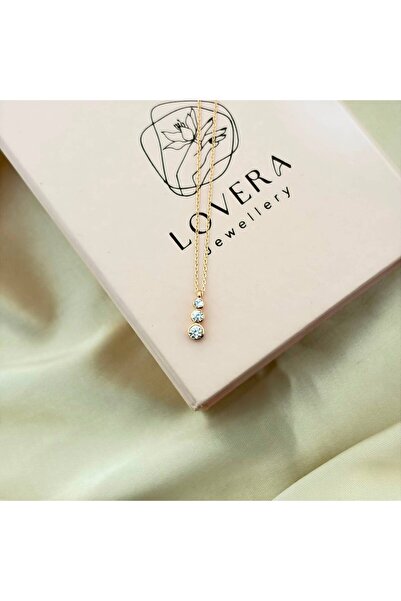 Lovera Jewellery 925 Ayar Gümüş Sertifikalı Rose Renk Üç Taş Kolye