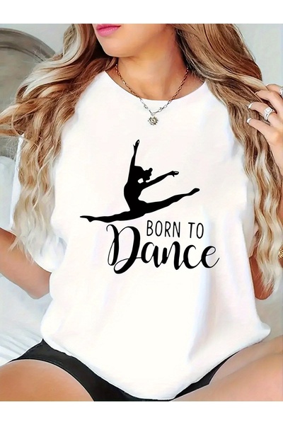 STITCHLY تي شيرت بطبعة "Born to Dance" - تي شيرت نسائي صيفي أنيق بأكمام قصيرة...