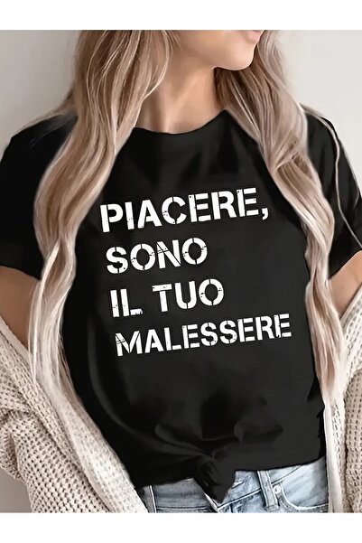 STITCHLY تي شيرت نسائي قطني بأكمام قصيرة مع عبارة إيطالية "Piacere, Sono Il T...