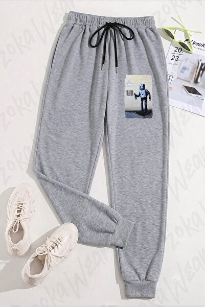 ZOKAWEAR بنطال رياضي مطبوع للجنسين من Banksy Graffiti Smiling Robot And Barco...