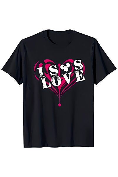 12 Teknoloji Men's Black Solid Color TShirt with 'LOVE' and Heart Design Casu...