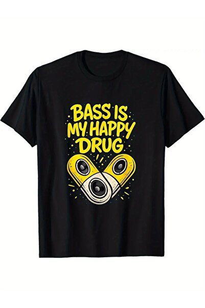 2mcup تي شيرت رجالي بطبعة "Is My Happy Drug" لمهرجان الموسيقى، أسود مع نمط مو...
