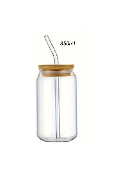 Choice 350-550ml 350ML 350/550ml Glass Cup with Bamboo Lids and Glass Straw 1...