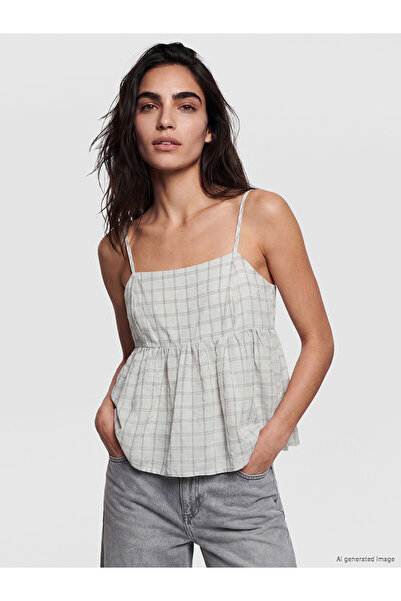 LC Waikiki Trendlucky Plaid Drawstring Linen Blend Blouse with a Difference i...