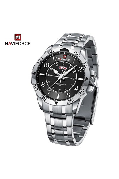 Choice1 ساعة يد رجالية كوارتز NAVIFORCE 9204S فضية سوداء، ساعة كاجوال أنيقة م...