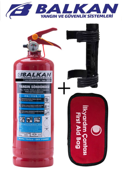 BALKAN YANGIN VE GÜVENLİK SİSTEMLERİ 1KG YANGIN TÜPÜ VE İLKYARDIM SETİ+ASKI A...