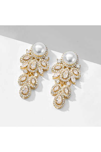 Choice Gold Color Earring ZAKOL Elegant Shiny Leaf Zircon Dangle Earrings for...