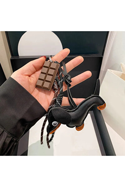 Choice black Leather Dachshund Bag Pendant Creative Keychain Lanyard bag Acce...