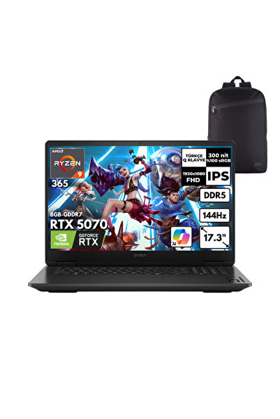 HP Omen 17-DB1003NT Ryzen AI 9-365 40GB 1TB RTX5070 17.3" FHD Win10 Home +S.Ç...