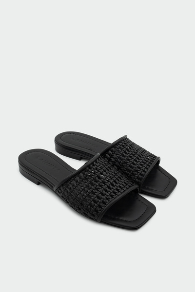 LAMİNTA Ciffy Knitted Detailed Flat Women's Black Slippers