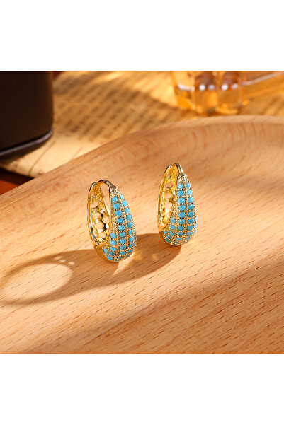 Choice1 Gold Color H ZAKOL Luxury Turquoise Hoop Earrings for Women Temperame...