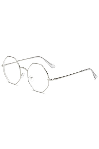 Choice Silver Glasses Women Flat Glasses Metal Frame Polygon Round Transparen...