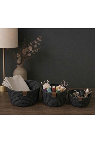 ZEMİRA TEKSTİL Handmade Triple Basket, Organizer Basket, Wicker Basket Set