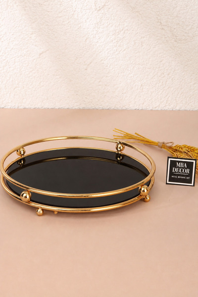 mba decor metal bending art Misket Gold-Siyah Tepsi Organizer Kahve Yanı Servis Sunumluk Hediyelik Dekorasyon Organizer Parlak Siyah