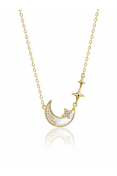 Angelovia Moon and Star Steel Necklace
