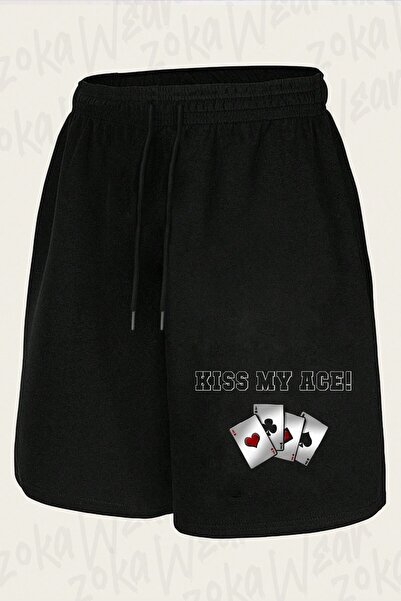 ZOKAWEAR شورت مطبوع بتصميم Kiss My Ace Poker Iskambil للجنسين