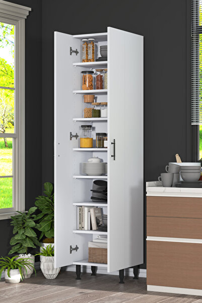 Gubimo Gubimo58 - Çok Amaçlı Kiler Dolabı Beyaz – 8 Raflı Erzak Depolama Dolabı