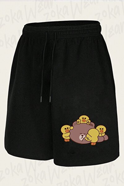 ZOKAWEAR Unisex Line Brown Friends2 Design Printed Shorts
