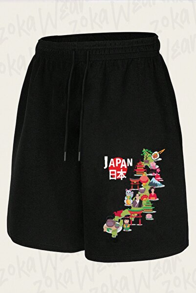 ZOKAWEAR Unisex Japan Flag Travel Map Design Printed Shorts