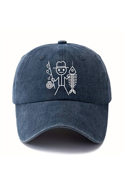 Choice6 Adjustable Navy Blue Printed cartoon man fishing baseball cap, outdoo...