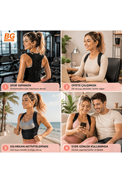 bgvibe Çift Balenli Dik Duruş Korsesi Postür Kamburluk Önleyici Düzeltici Omuz Bel Sırt Destekleyici Aparat