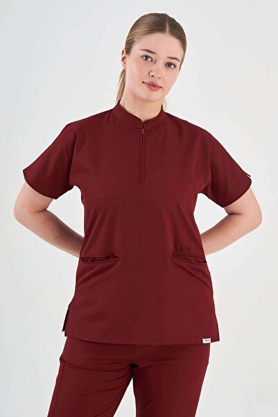 Owlet Medikal Lycra Burgundy High Neck Top