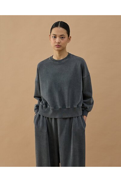 Aybikestil Yıkamalı Cotton İki İplik Mini Sweat Antrasit