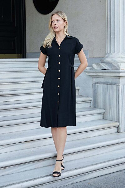 Jument Women's Modal Silky Collared Dress with D Buckle on the Side and Below...