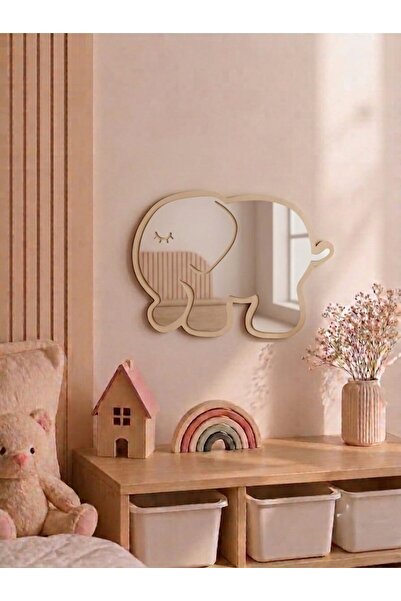 AyBu Design Montessori Uyumlu Bebek Odası Aynası - Ahşap Fil Figürlü Güvenli Ayna - 25x18 cm Kırılmaz Dekor