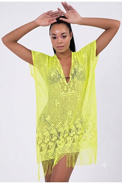 Yalova İç Giyim Women's Plain Lace Tasseled Beach Dress Pareo
