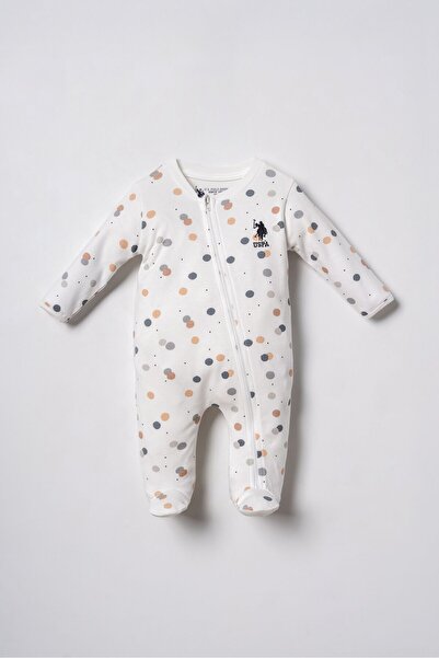 U.S. Polo Assn. Baby Boy White Overalls with Booties Usb3106-C-V1