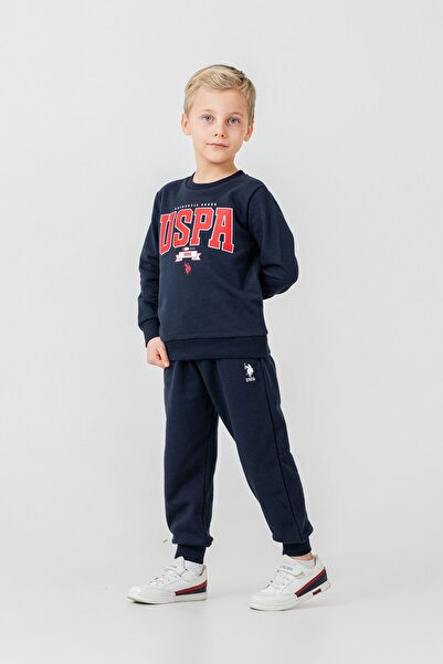 U.S. Polo Assn. Boy's Printed Navy Blue Long Sleeve Tracksuit Set Us2628-C-V1