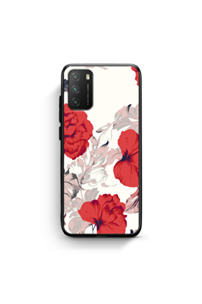 Other Xiaomi Poco M3 Red Flowers Black Glossy Θήκη