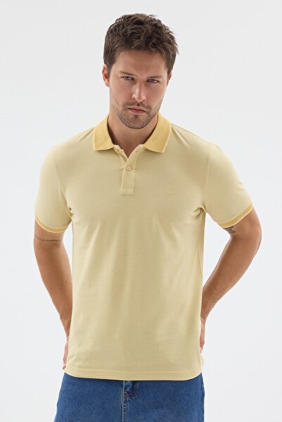 İmza Dark Yellow Polo Collar Pique Short Sleeve Slim Fit 100% Cotton T-Shirt ...