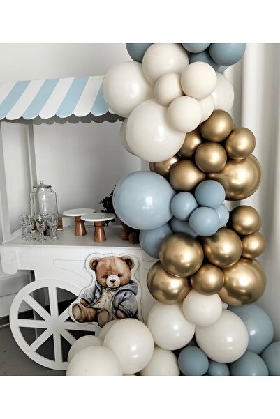 Çemrek Süs Parti Chrome Gold Glass Blue Retro White Balloon Chain Set of 100