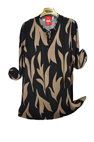 elma abone Plus Size Viscose Patterned Lace-Up Tunic