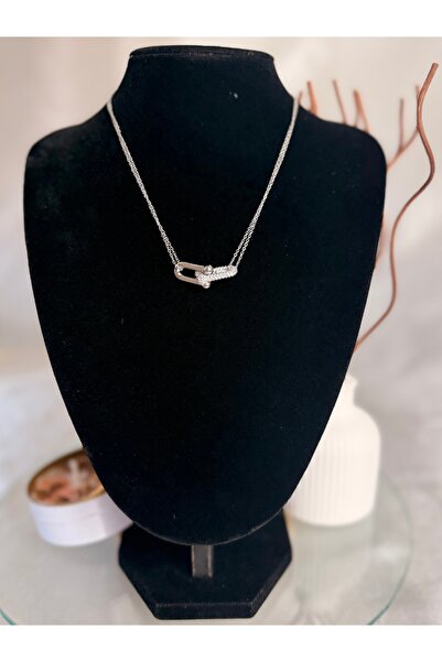 ANKA JEWELLRY Zircon Stone Detail Needle Design Silver Color Women's Steel Ne...