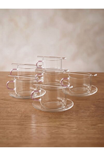 ASSA BAZAAR 6-Person Pink Handled Glass Cup Set